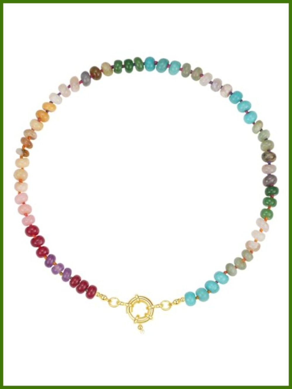 Handmade Natural Gemstone Beaded Necklace 17" 14K Gold Plated Copper